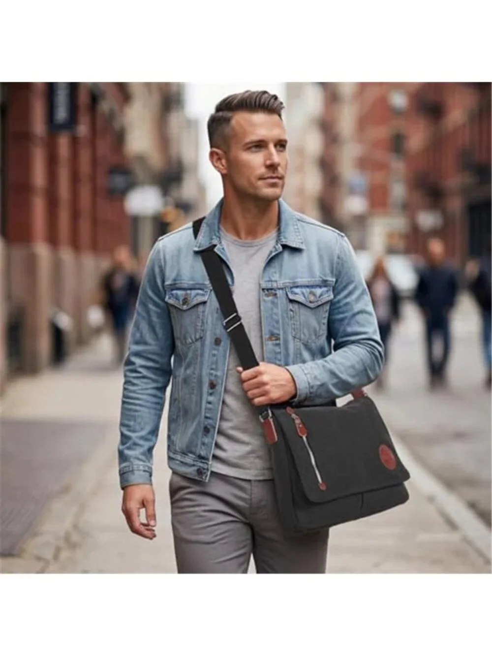 Canvas Messenger Bag Laptop Crossbody Satchel Shoulder Work Travel Black